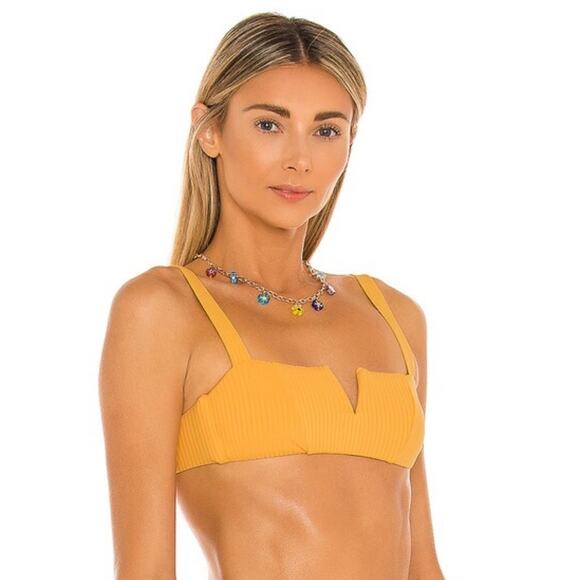 Vitamin A Kaya Adjustable Tie Back Bikini Swim Top in Orange Yellow Size Small/6 - Picture 3 of 10